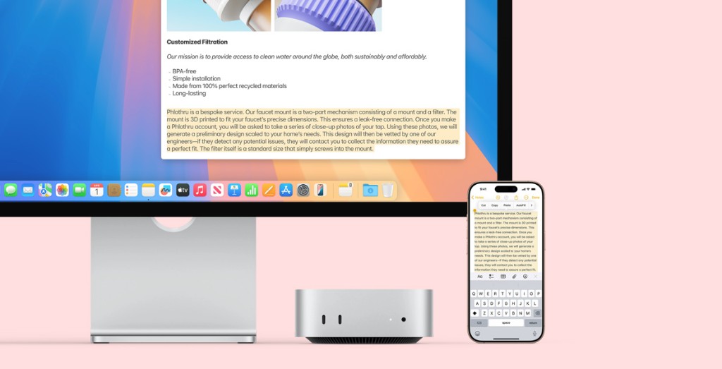 Mac mini with Studio Display and iPhone for universal clipboard and remote collaboration